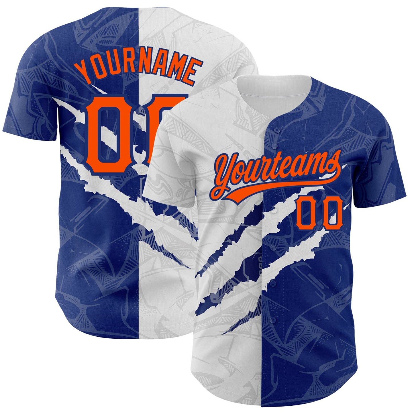 Custom Graffiti Pattern Orange-Royal 3D Scratch Authentic Baseball Jersey - Sky-Custom