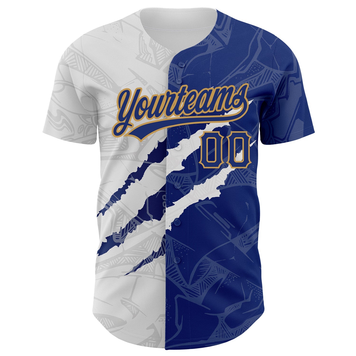 Custom Graffiti Pattern Royal-Old Gold 3D Scratch Authentic Baseball Jersey - Sky-Custom
