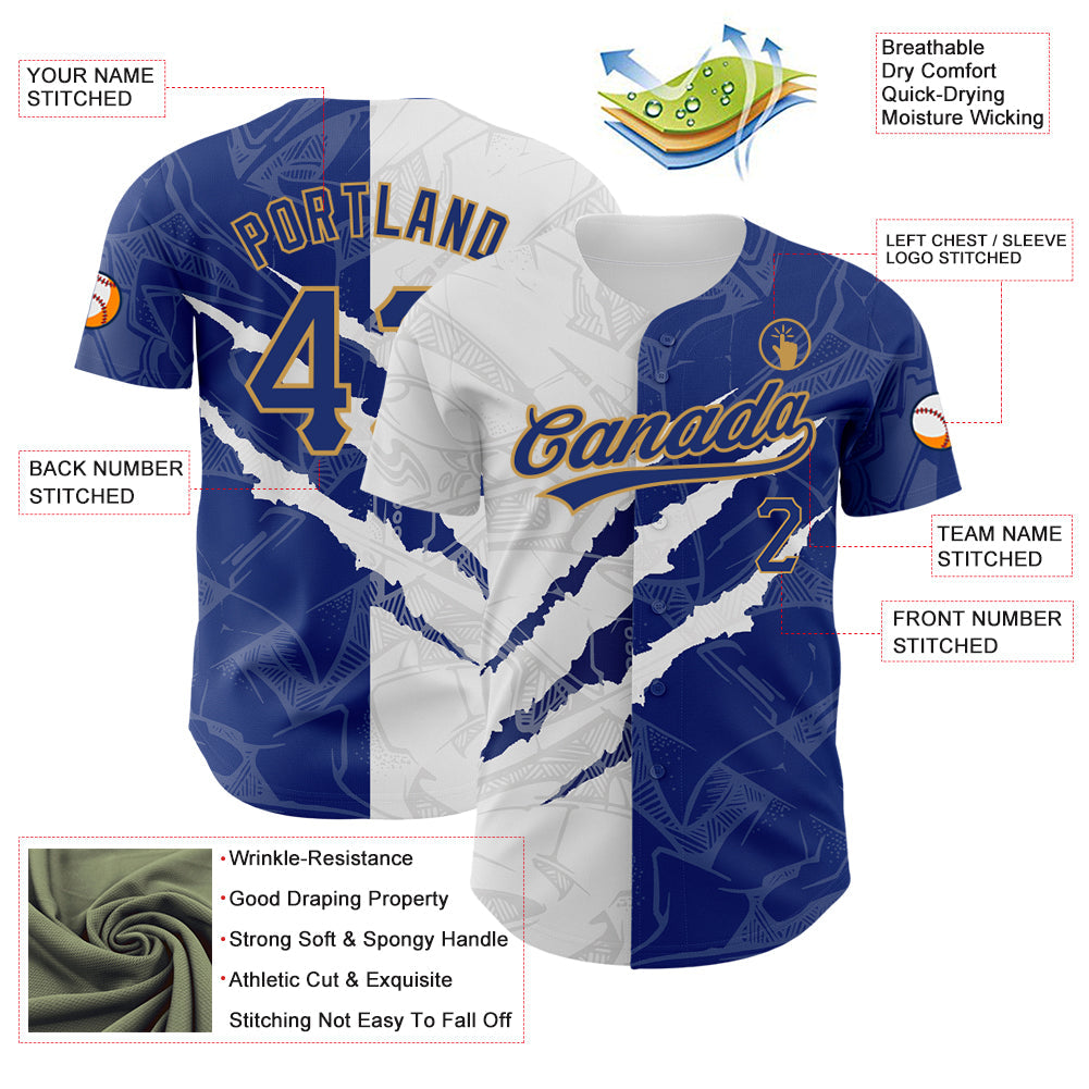 Custom Graffiti Pattern Royal-Old Gold 3D Scratch Authentic Baseball Jersey - Sky-Custom