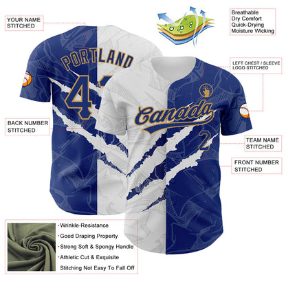Custom Graffiti Pattern Royal-Old Gold 3D Scratch Authentic Baseball Jersey - Sky-Custom
