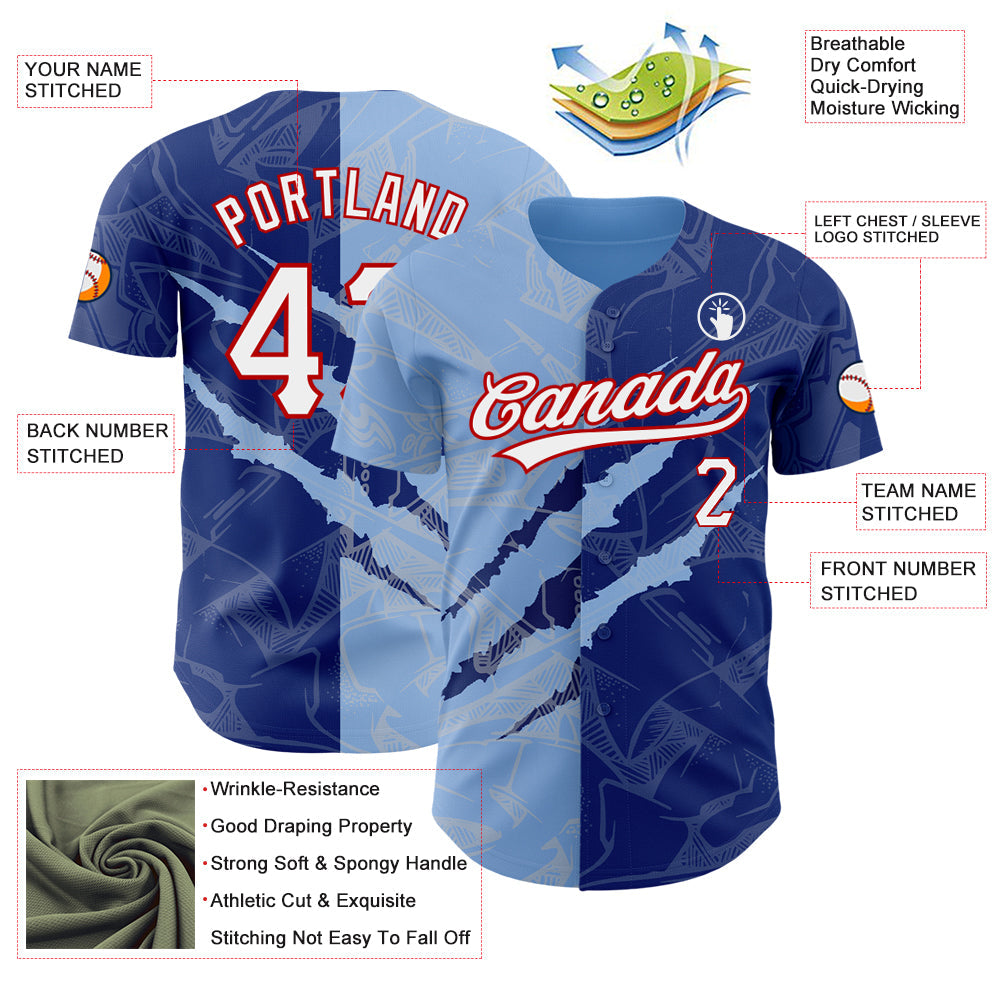 Custom Graffiti Pattern Royal Light Blue-Red 3D Scratch Authentic Baseball Jersey - Sky-Custom