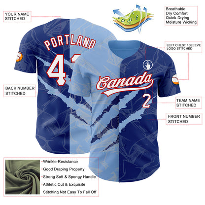 Custom Graffiti Pattern Royal Light Blue-Red 3D Scratch Authentic Baseball Jersey - Sky-Custom