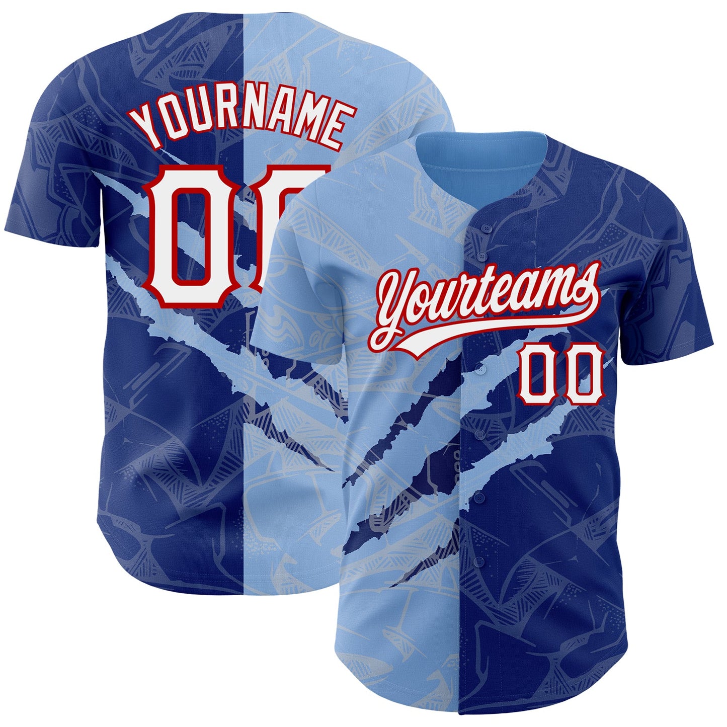 Custom Graffiti Pattern Royal Light Blue-Red 3D Scratch Authentic Baseball Jersey - Sky-Custom