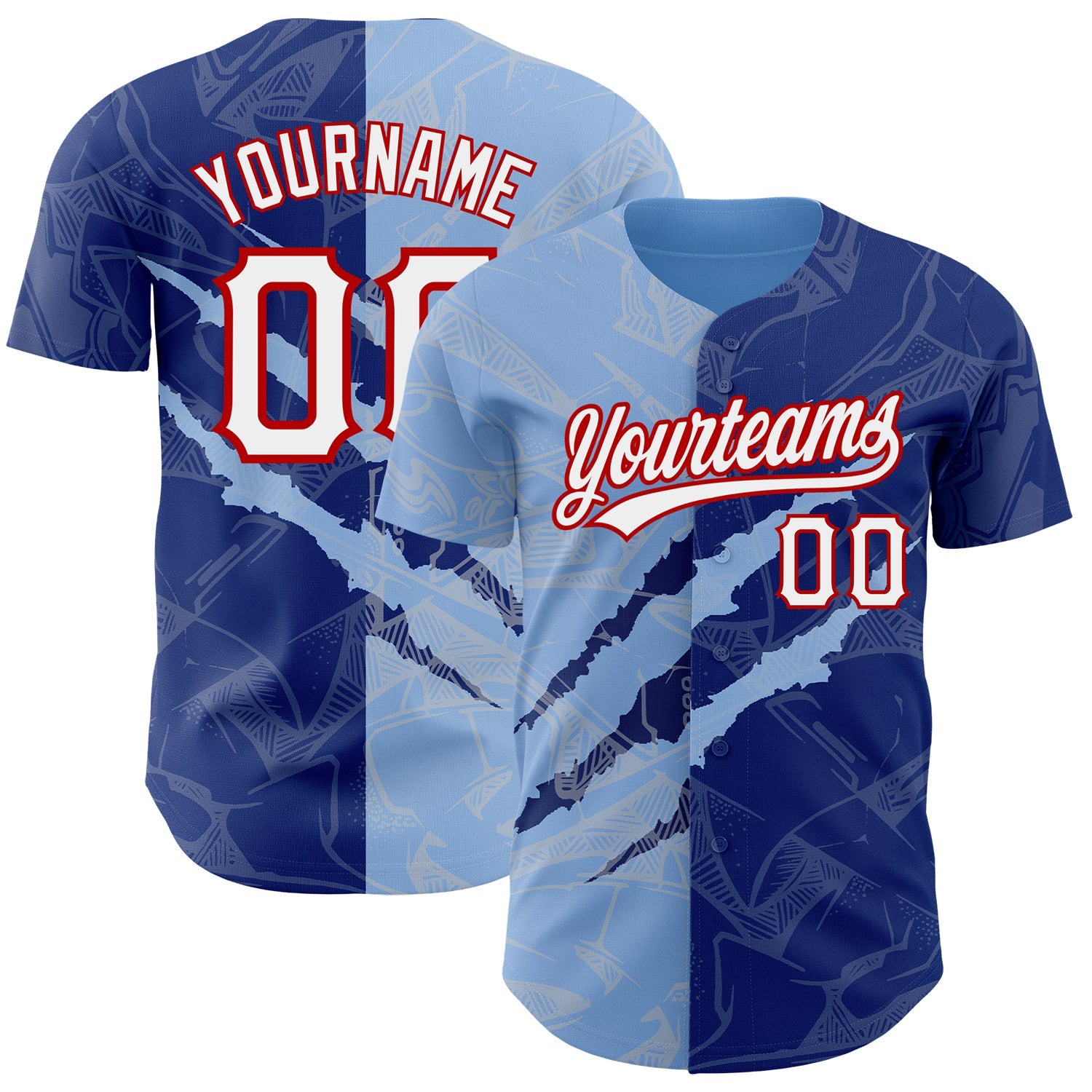 Custom Graffiti Pattern Royal Light Blue-Red 3D Scratch Authentic Baseball Jersey - Sky-Custom