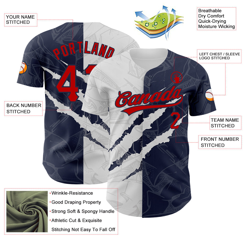 Custom Graffiti Pattern Red-Navy 3D Scratch Authentic Baseball Jersey - Sky-Custom