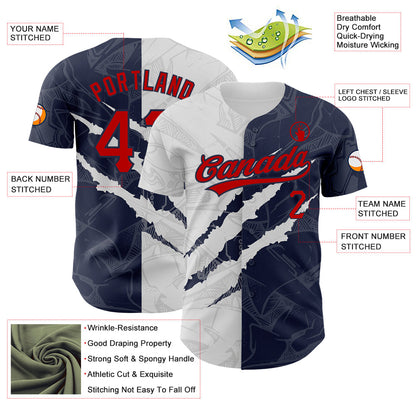 Custom Graffiti Pattern Red-Navy 3D Scratch Authentic Baseball Jersey - Sky-Custom