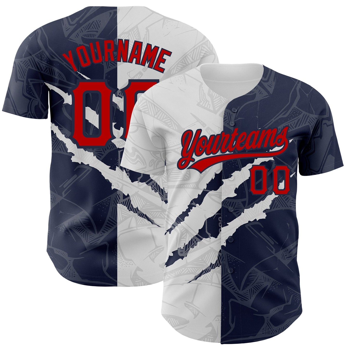 Custom Graffiti Pattern Red-Navy 3D Scratch Authentic Baseball Jersey - Sky-Custom