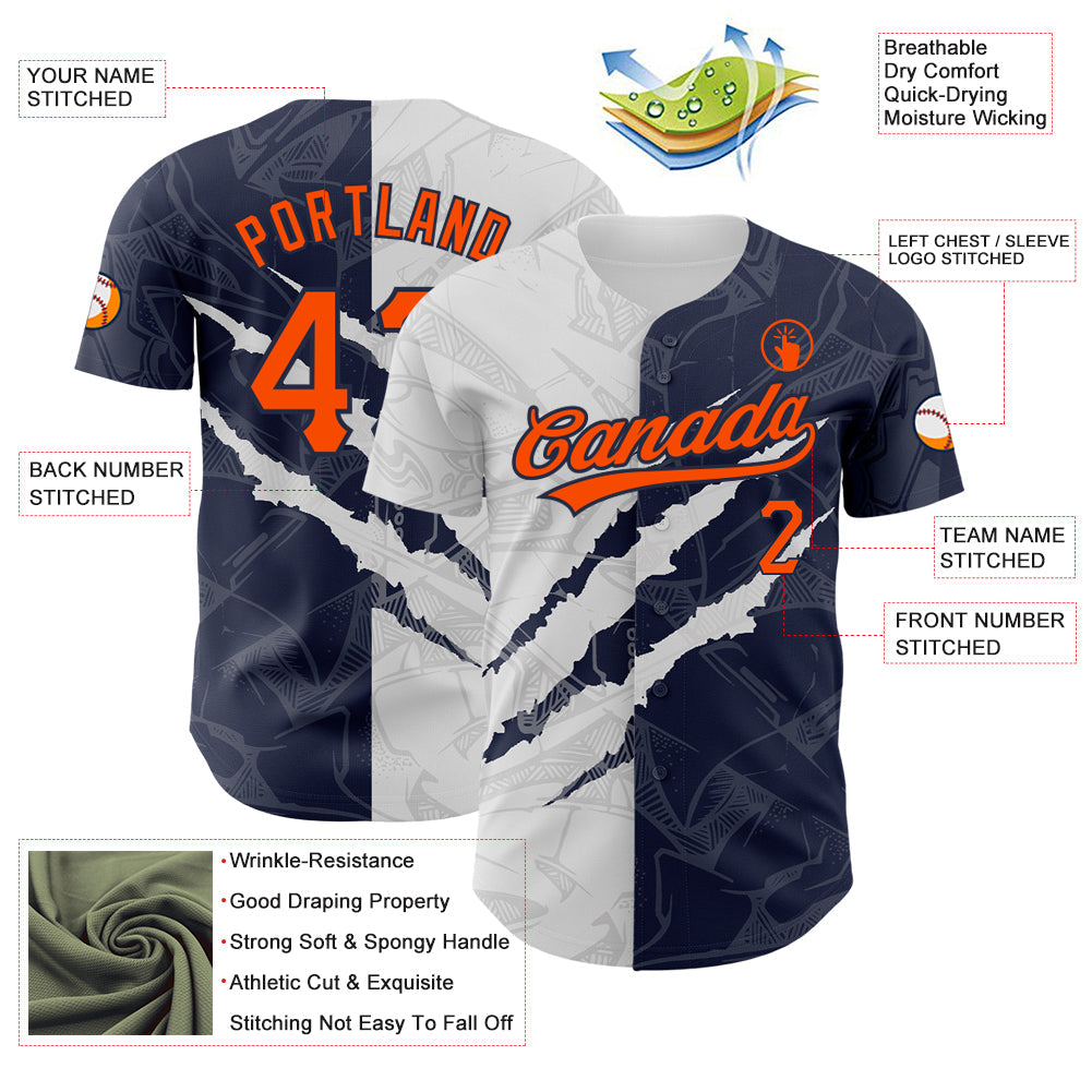 Custom Graffiti Pattern Orange-Navy 3D Scratch Authentic Baseball Jersey - Sky-Custom
