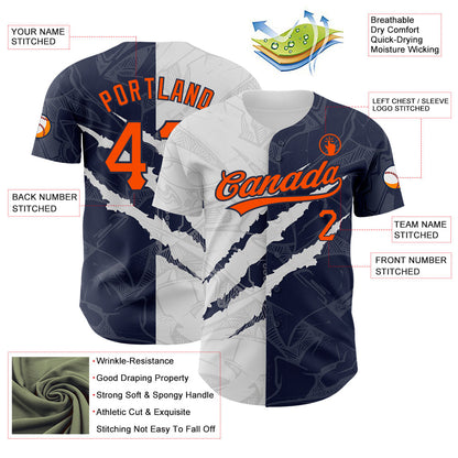 Custom Graffiti Pattern Orange-Navy 3D Scratch Authentic Baseball Jersey - Sky-Custom