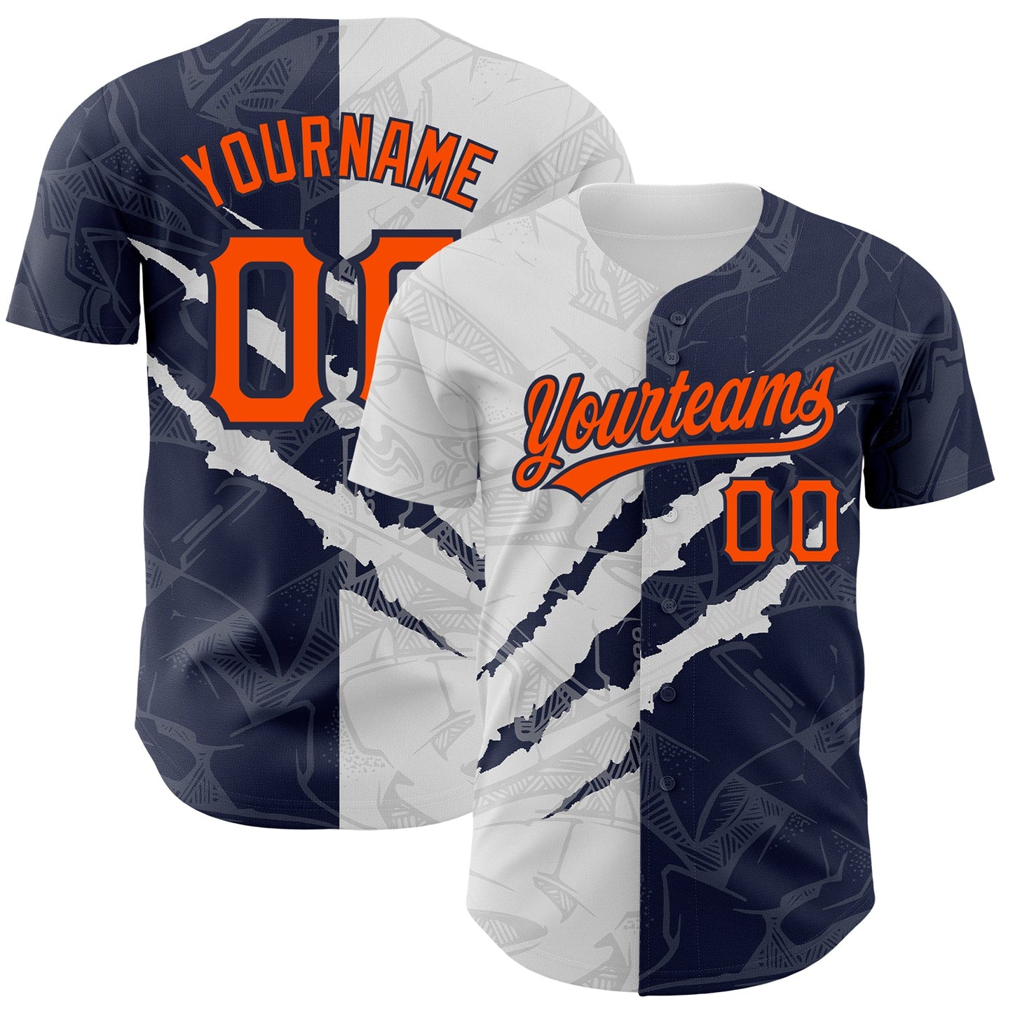 Custom Graffiti Pattern Orange-Navy 3D Scratch Authentic Baseball Jersey - Sky-Custom