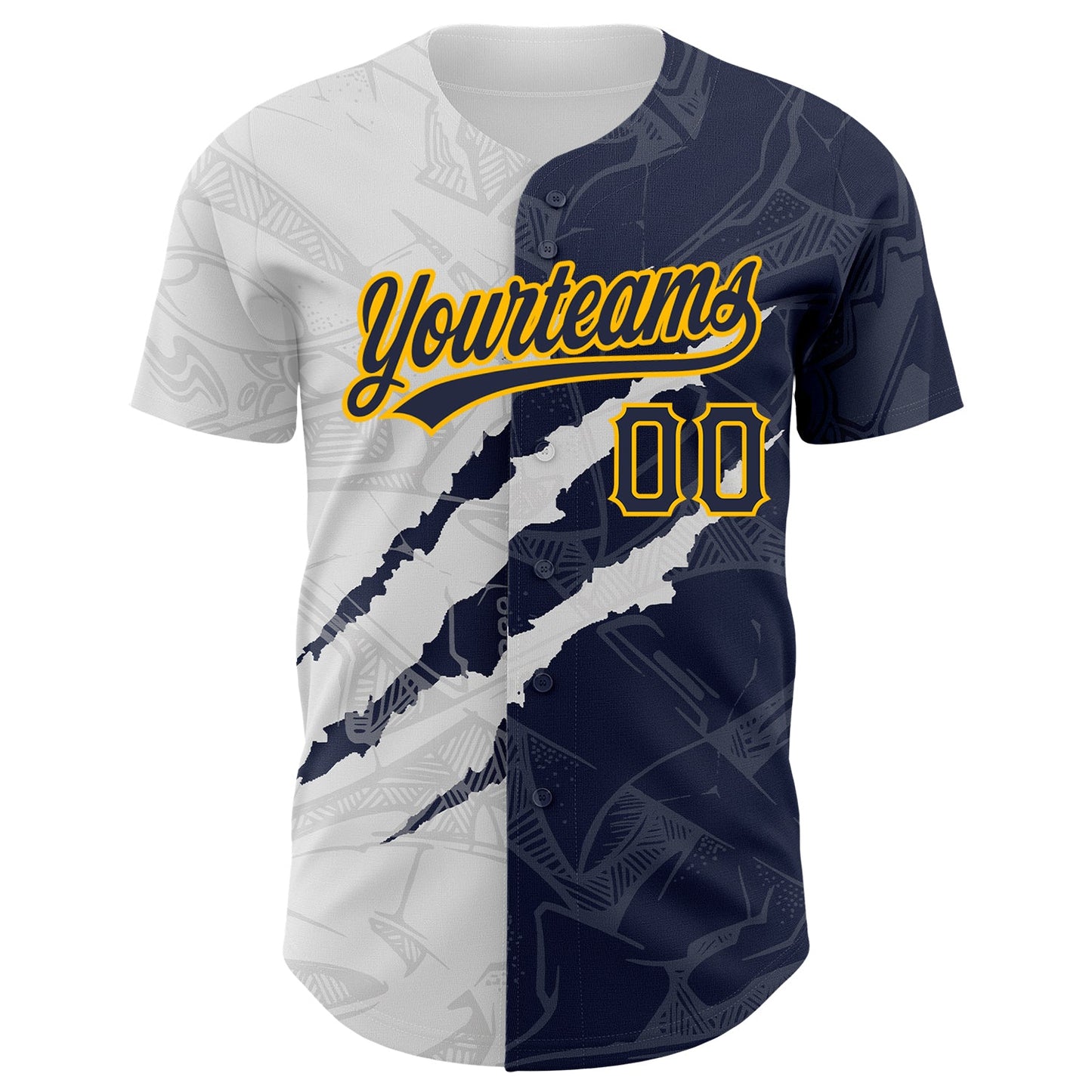 Custom Graffiti Pattern Navy-Gold 3D Scratch Authentic Baseball Jersey - Sky-Custom