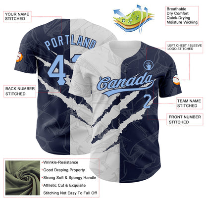 Custom Graffiti Pattern Light Blue-Navy 3D Scratch Authentic Baseball Jersey - Sky-Custom