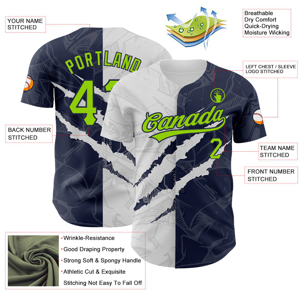 Custom Graffiti Pattern Neon Green-Navy 3D Scratch Authentic Baseball Jersey - Sky-Custom