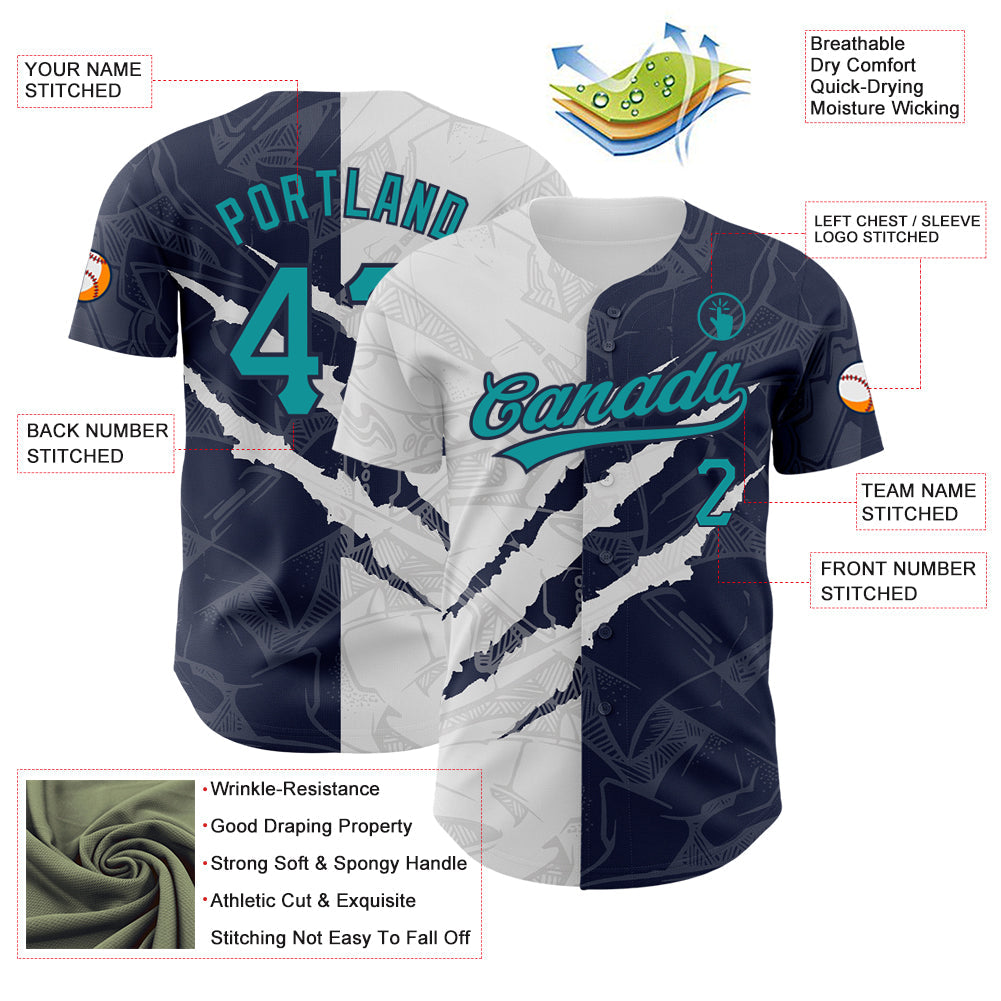 Custom Graffiti Pattern Teal-Navy 3D Scratch Authentic Baseball Jersey - Sky-Custom