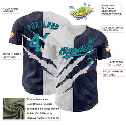 Custom Graffiti Pattern Teal-Navy 3D Scratch Authentic Baseball Jersey - Sky-Custom