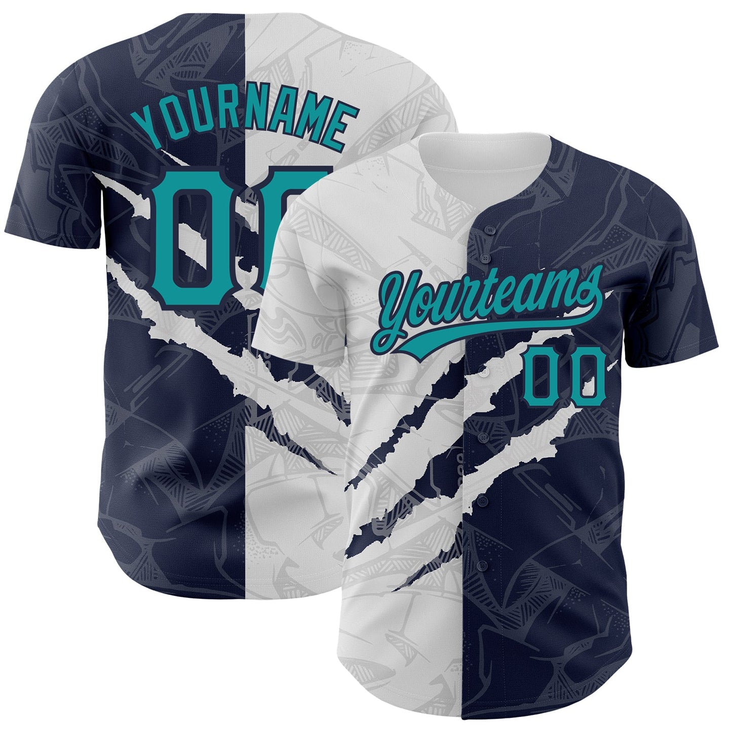 Custom Graffiti Pattern Teal-Navy 3D Scratch Authentic Baseball Jersey - Sky-Custom