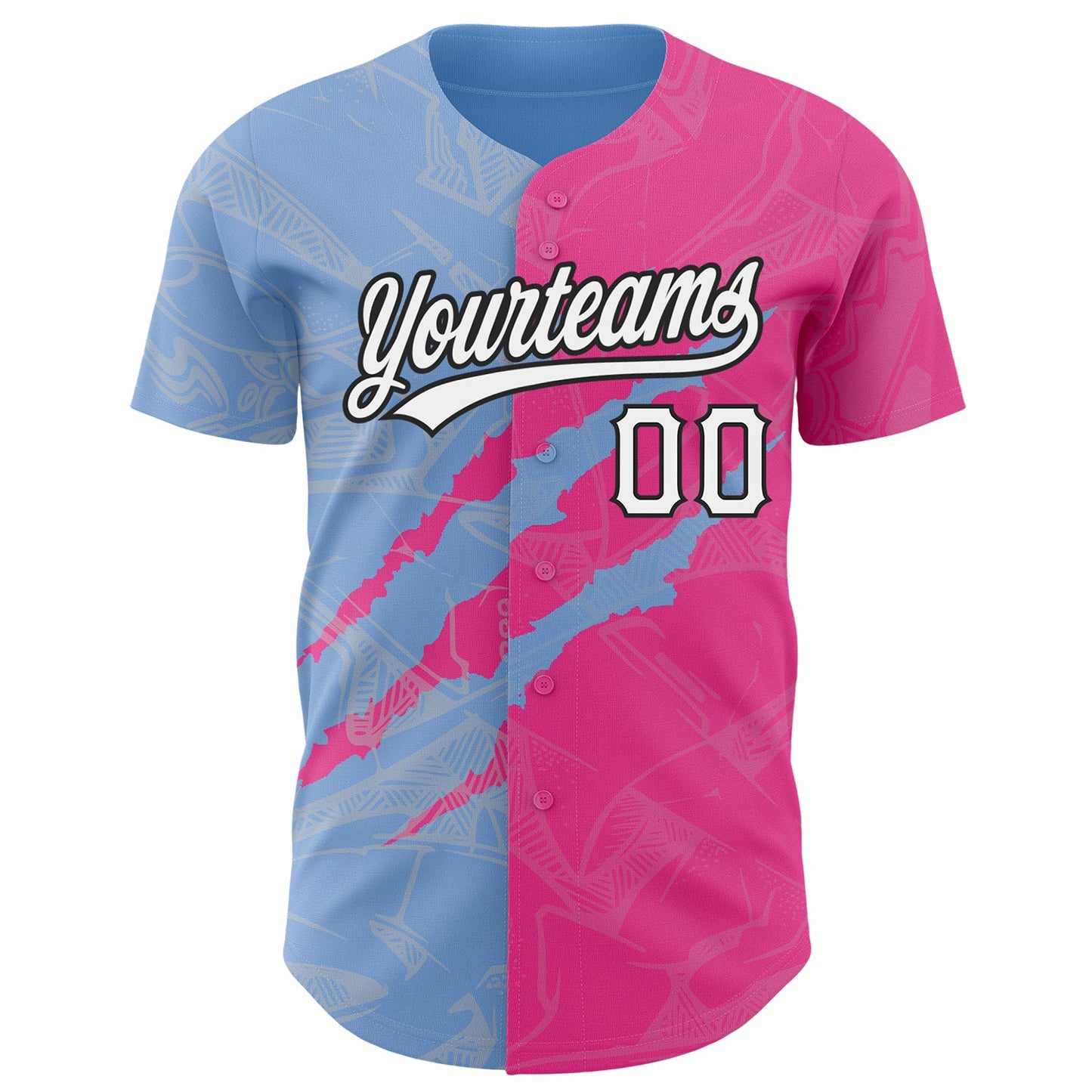 Custom Graffiti Pattern Pink Light Blue-Black 3D Scratch Authentic Baseball Jersey - Sky-Custom