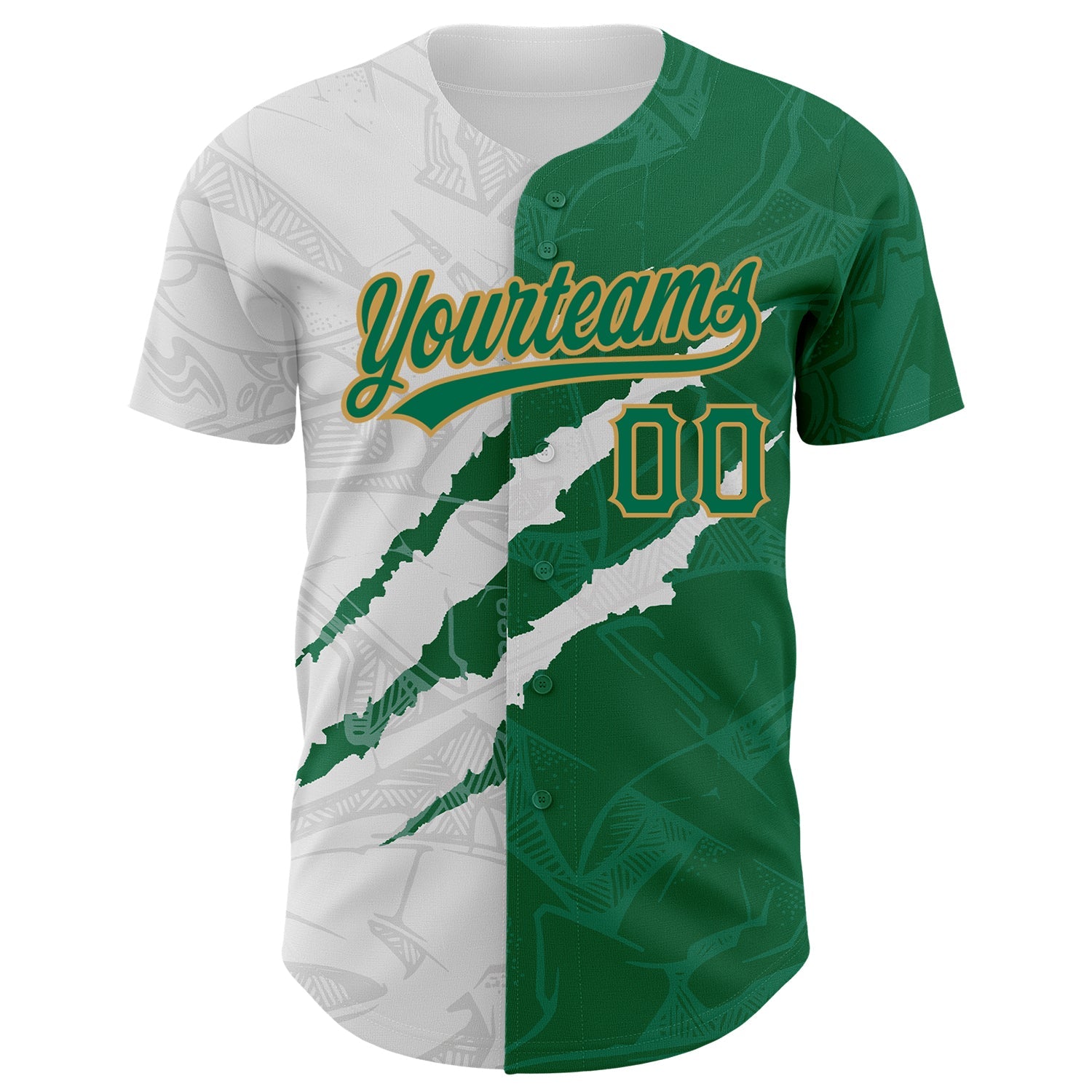 Custom Graffiti Pattern Kelly Green-Old Gold 3D Scratch Authentic Baseball Jersey - Sky-Custom
