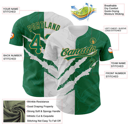 Custom Graffiti Pattern Kelly Green-Old Gold 3D Scratch Authentic Baseball Jersey - Sky-Custom