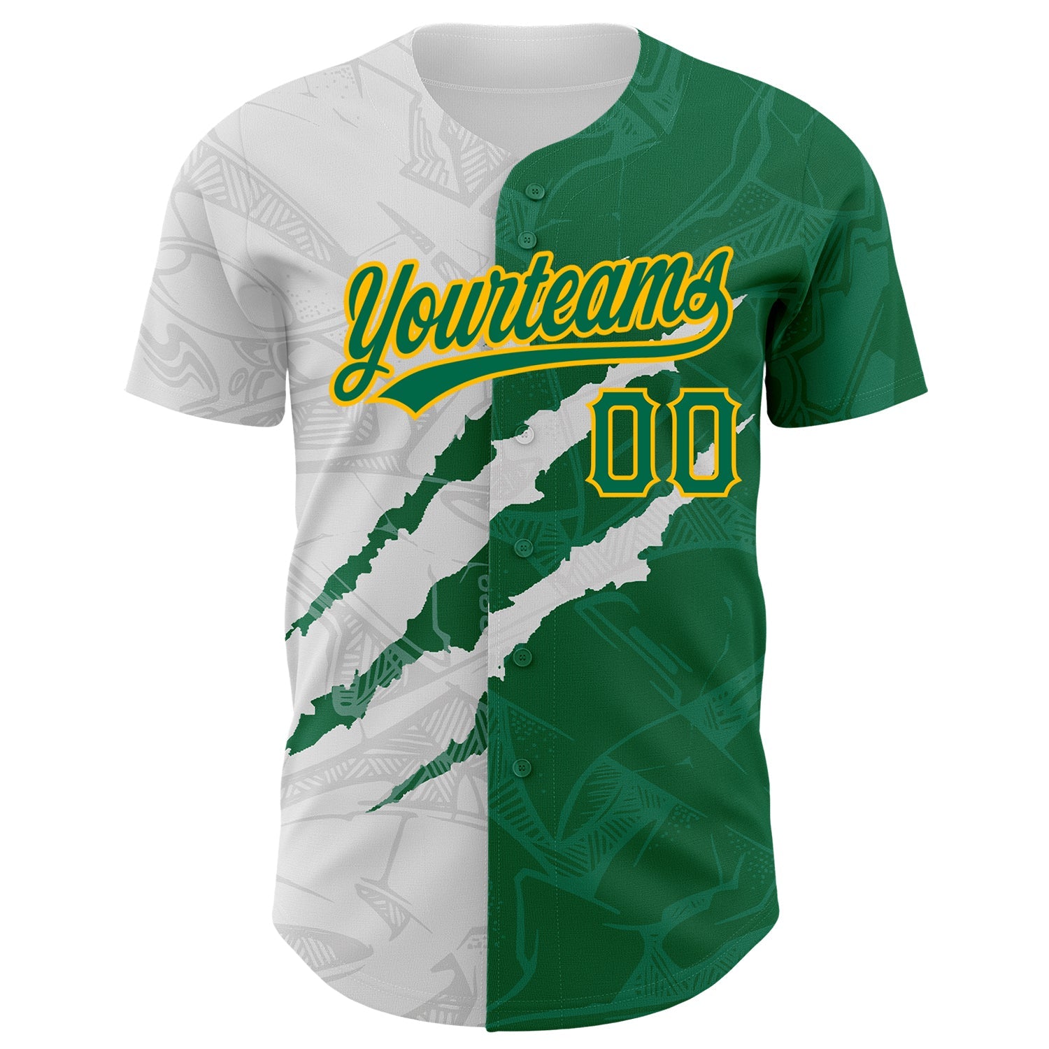 Custom Graffiti Pattern Kelly Green-Gold 3D Scratch Authentic Baseball Jersey - Sky-Custom