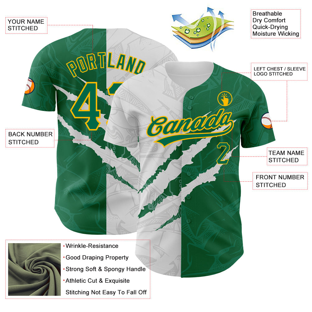 Custom Graffiti Pattern Kelly Green-Gold 3D Scratch Authentic Baseball Jersey - Sky-Custom
