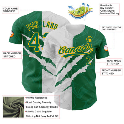 Custom Graffiti Pattern Kelly Green-Gold 3D Scratch Authentic Baseball Jersey - Sky-Custom