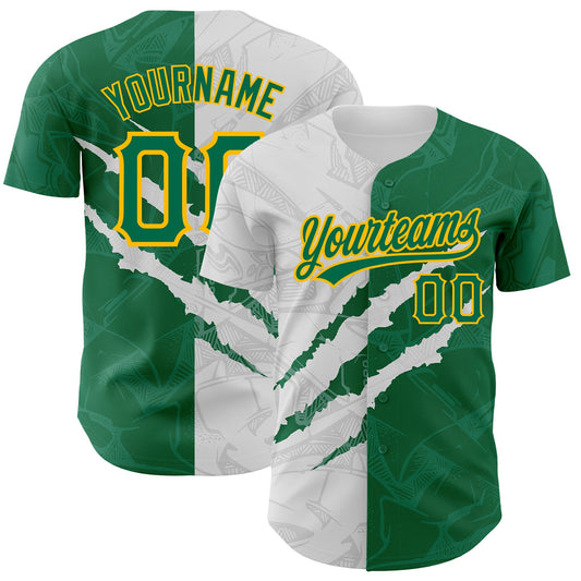 Custom Graffiti Pattern Kelly Green-Gold 3D Scratch Authentic Baseball Jersey - Sky-Custom
