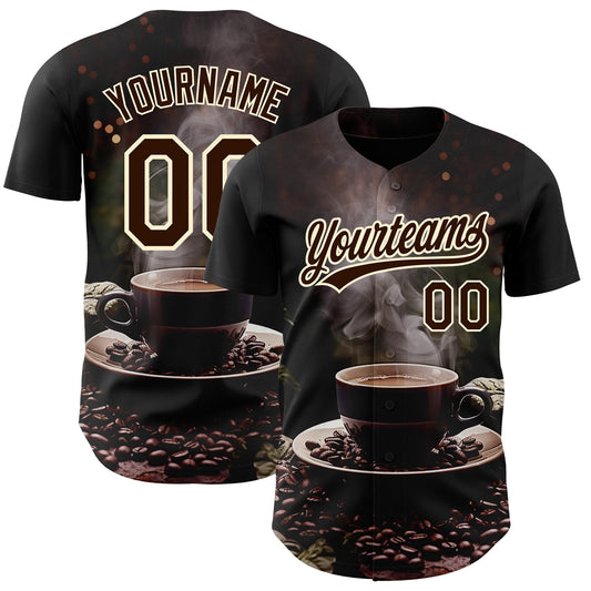 Custom Black Brown Cream 3D Pattern Design International Coffee Day Authentic Baseball Jersey - Sky-Custom