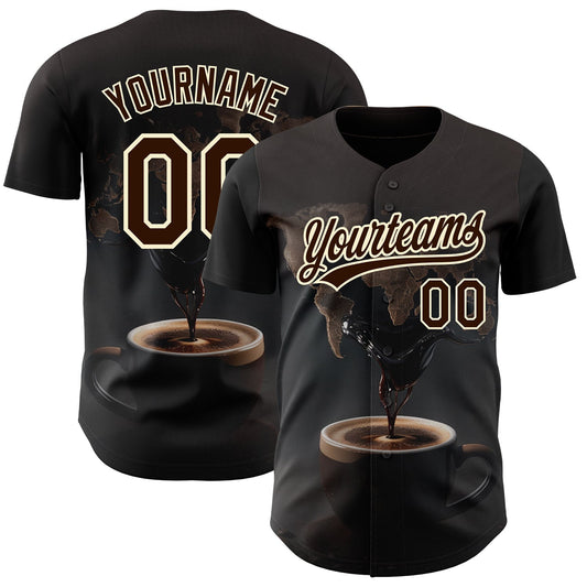 Custom Black Brown Cream 3D Pattern Design International Coffee Day Authentic Baseball Jersey - Sky-Custom