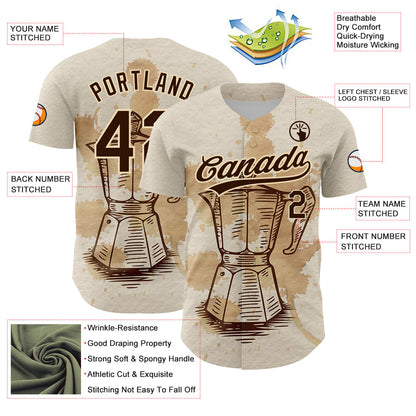 Custom Cream Brown 3D Pattern Design Vintage Coffee Maker Authentic Baseball Jersey - Sky-Custom