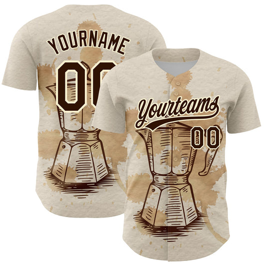 Custom Cream Brown 3D Pattern Design Vintage Coffee Maker Authentic Baseball Jersey - Sky-Custom
