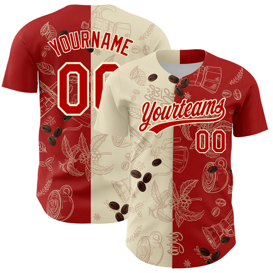 Custom Cream Red 3D Pattern Design International Coffee Day Authentic Baseball Jersey - Sky-Custom