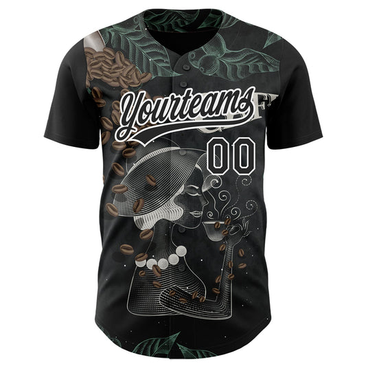 Custom Black White 3D Pattern Design International Coffee Day Authentic Baseball Jersey - Sky-Custom