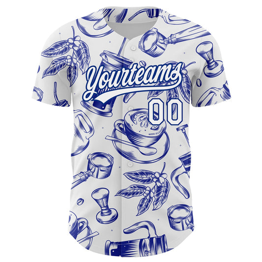 Custom White Royal 3D Pattern Design International Coffee Day Authentic Baseball Jersey - Sky-Custom