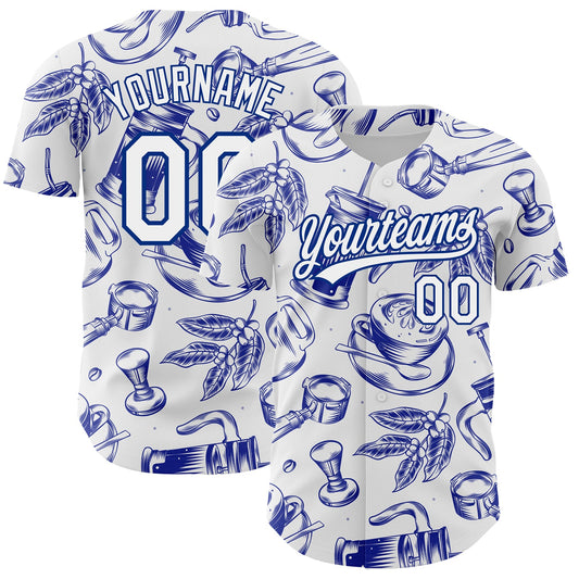Custom White Royal 3D Pattern Design International Coffee Day Authentic Baseball Jersey - Sky-Custom