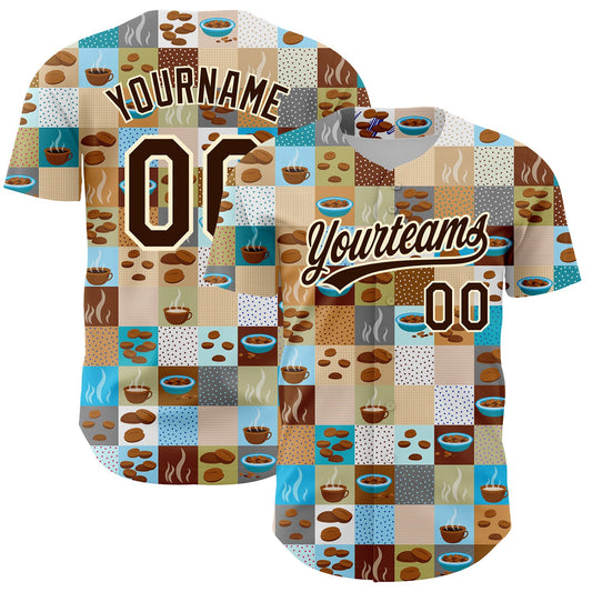 Custom Brown Cream 3D Pattern Design International Coffee Day Authentic Baseball Jersey - Sky-Custom