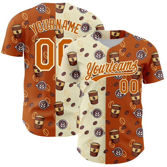 Custom Cream Texas Orange 3D Pattern Design International Coffee Day Authentic Baseball Jersey - Sky-Custom