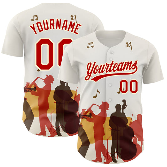 Custom White Red-Cream 3D Pattern Design International Jazz Day Authentic Baseball Jersey - Sky-Custom