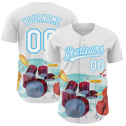 Custom White Sky Blue 3D Pattern Design International Jazz Day Authentic Baseball Jersey - Sky-Custom