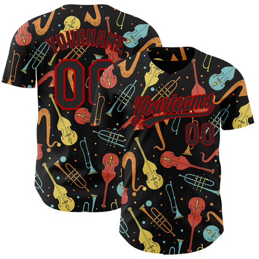 Custom Black Red 3D Pattern Design International Jazz Day Authentic Baseball Jersey - Sky-Custom