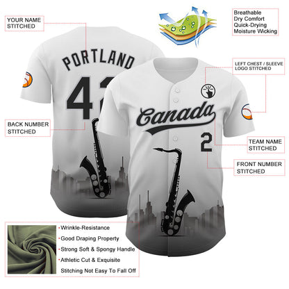Custom White Black-Gray 3D Pattern Design City Of Jazz Music Authentic Baseball Jersey - Sky-Custom