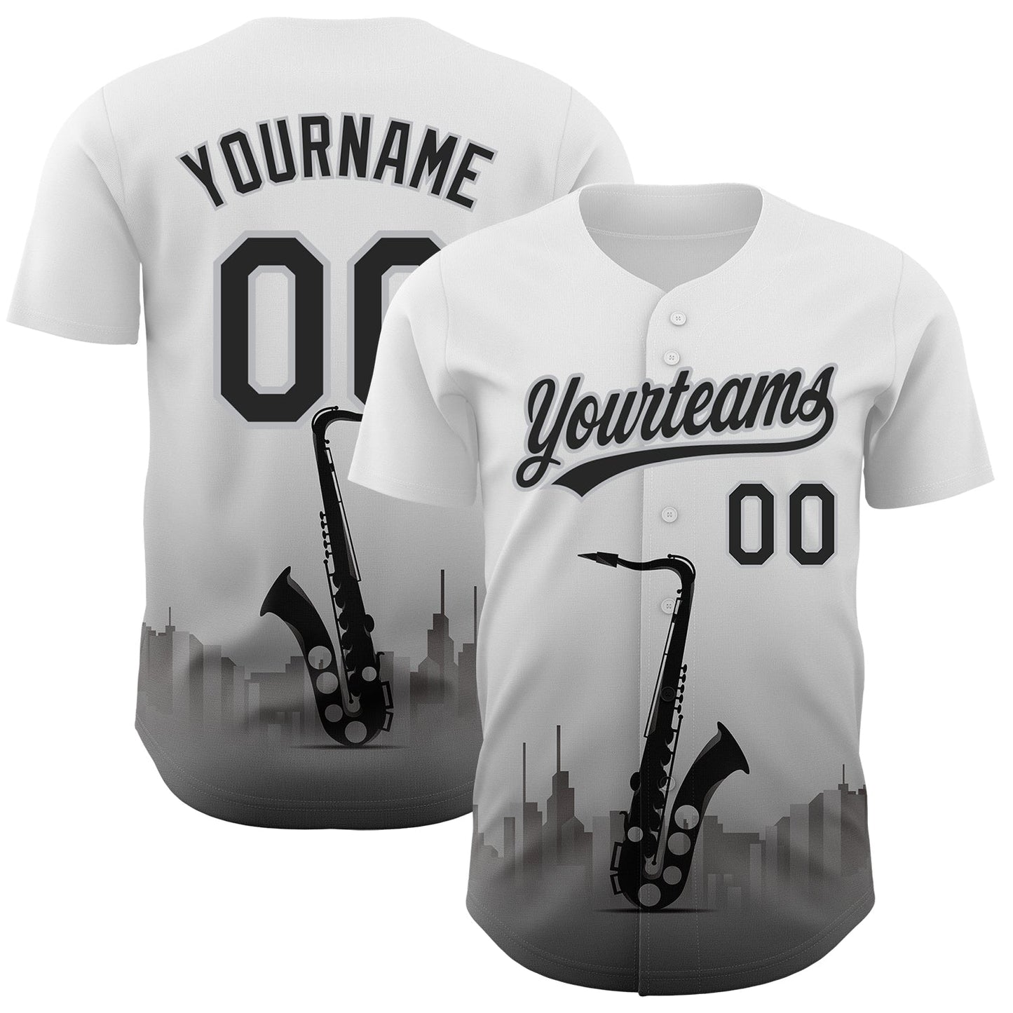 Custom White Black-Gray 3D Pattern Design City Of Jazz Music Authentic Baseball Jersey - Sky-Custom