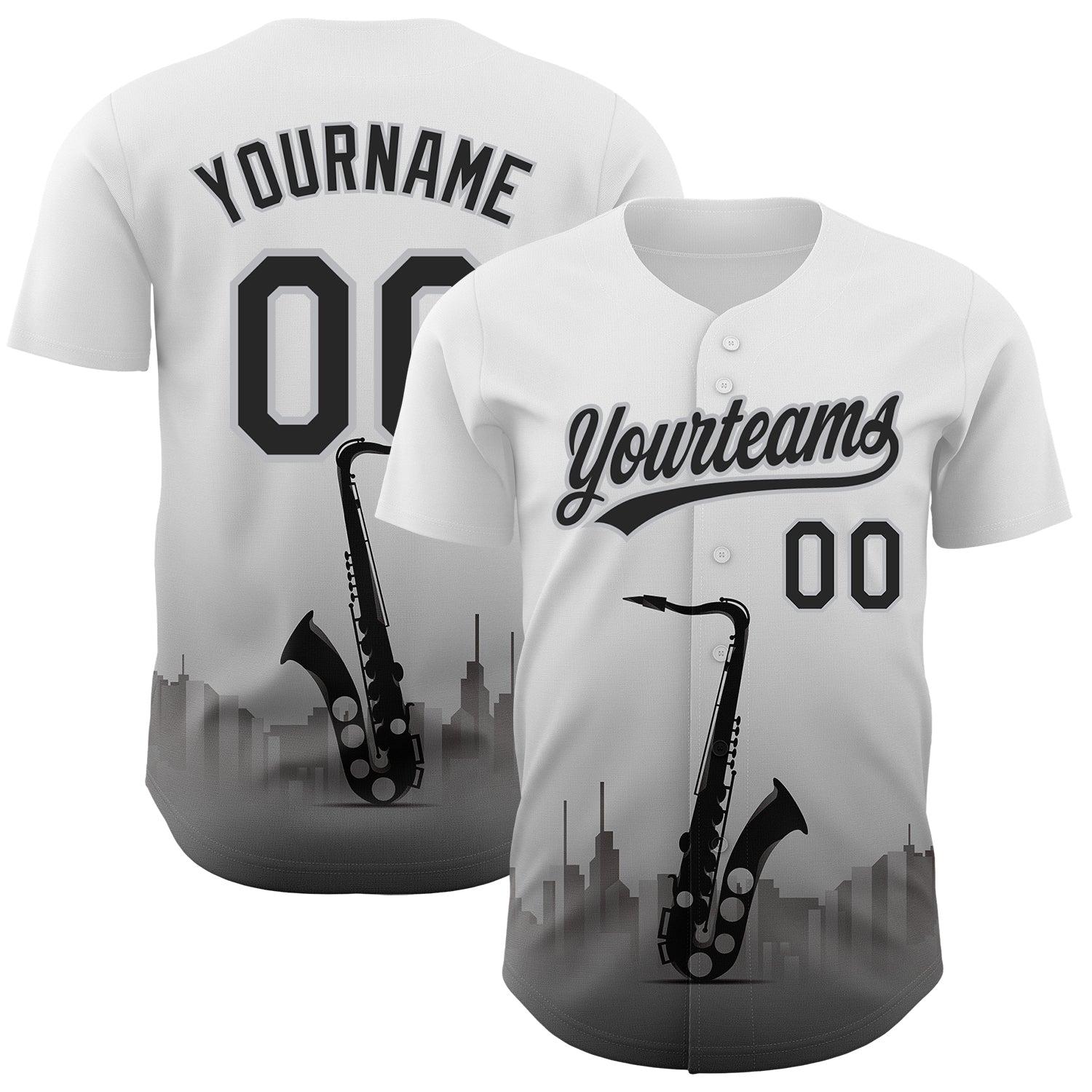 Custom White Black-Gray 3D Pattern Design City Of Jazz Music Authentic Baseball Jersey - Sky-Custom
