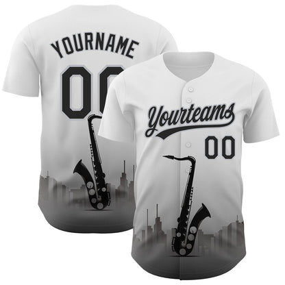 Custom White Black-Gray 3D Pattern Design City Of Jazz Music Authentic Baseball Jersey - Sky-Custom