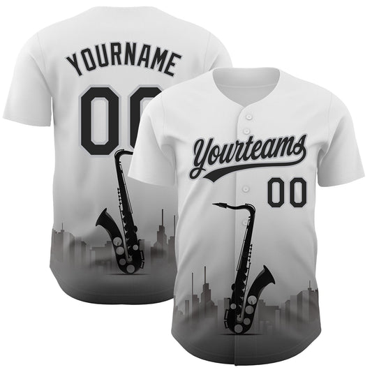Custom White Black-Gray 3D Pattern Design City Of Jazz Music Authentic Baseball Jersey - Sky-Custom