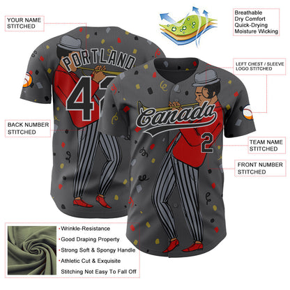 Custom Steel Gray Black-Gray 3D Pattern Jazz Music Authentic Baseball Jersey - Sky-Custom