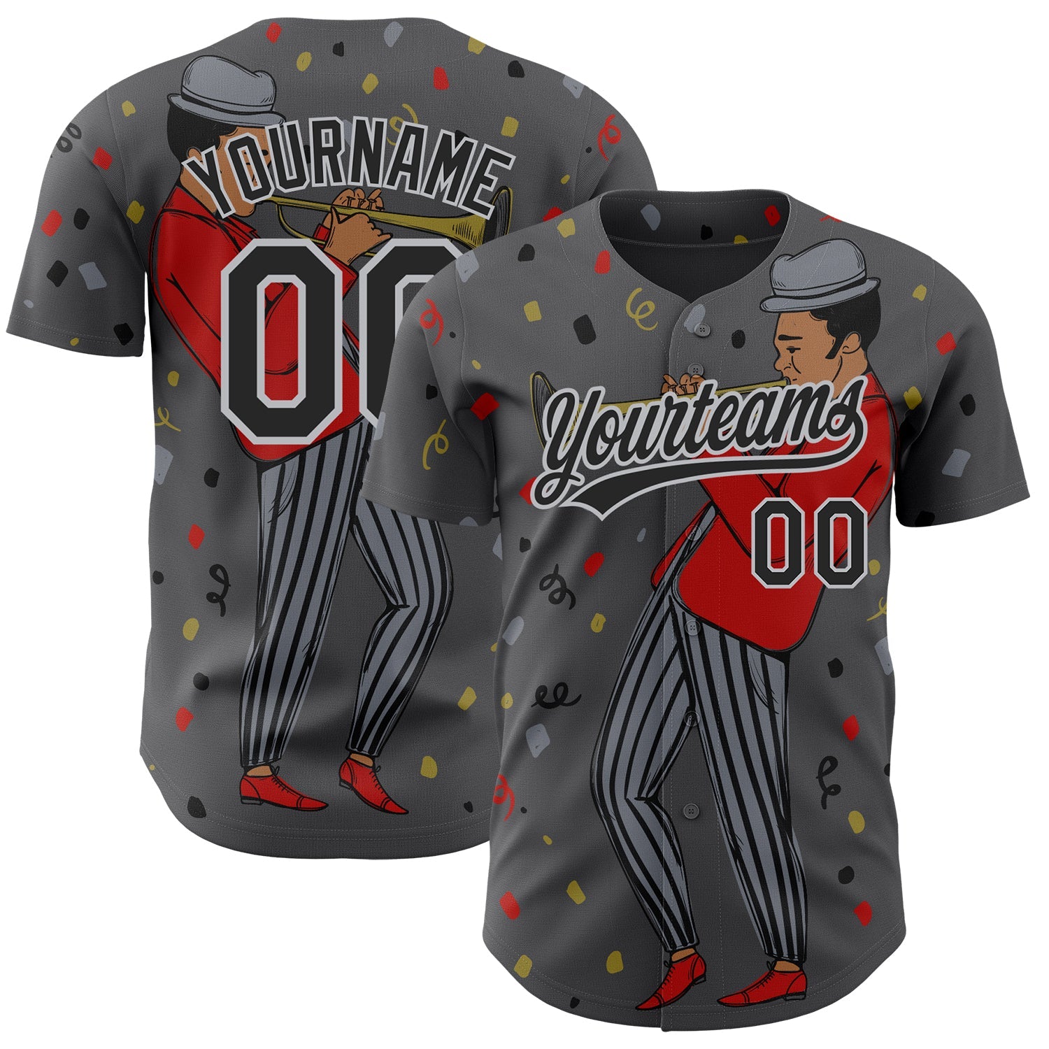 Custom Steel Gray Black-Gray 3D Pattern Jazz Music Authentic Baseball Jersey - Sky-Custom