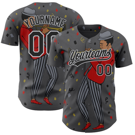 Custom Steel Gray Black-Gray 3D Pattern Jazz Music Authentic Baseball Jersey - Sky-Custom
