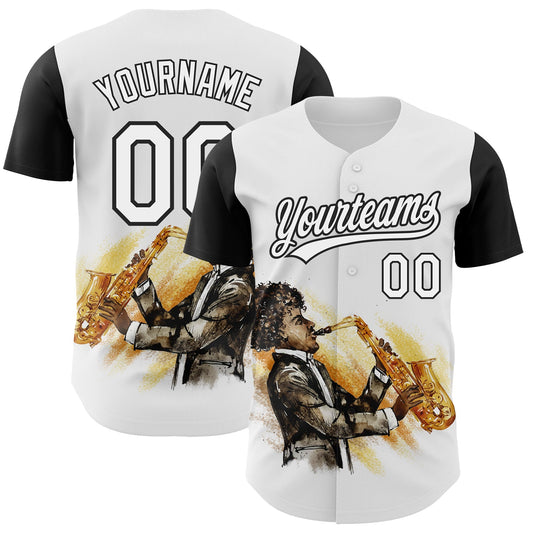 Custom White Black 3D Pattern Design International Jazz Day Authentic Baseball Jersey - Sky-Custom