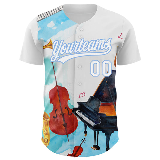 Custom White Light Blue 3D Pattern Design Music Festival Authentic Baseball Jersey - Sky-Custom